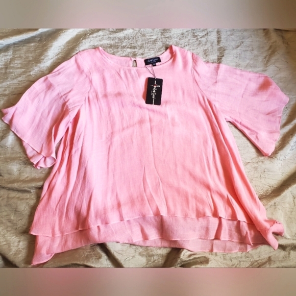 28.  NWT Red Coral Faux Linen Layer Top in Pink - Picture 2 of 6